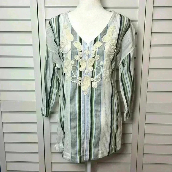 Soft Surroundings Manhattan Beach Wool Blend V-Neck 3/4 Sleeve Tunic Top Size XS - Picture 2 of 11